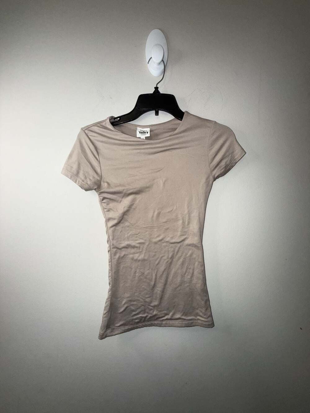 Vine and Valley Essentials Women's Tan Crew Neck Short Sleeve Slim Fit T-Shirt